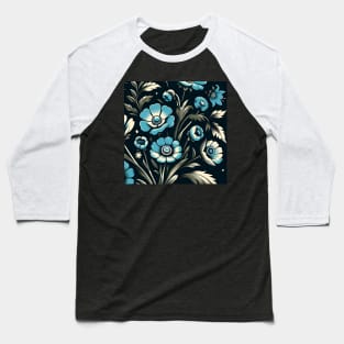 Sky Blue Floral Illustration Baseball T-Shirt